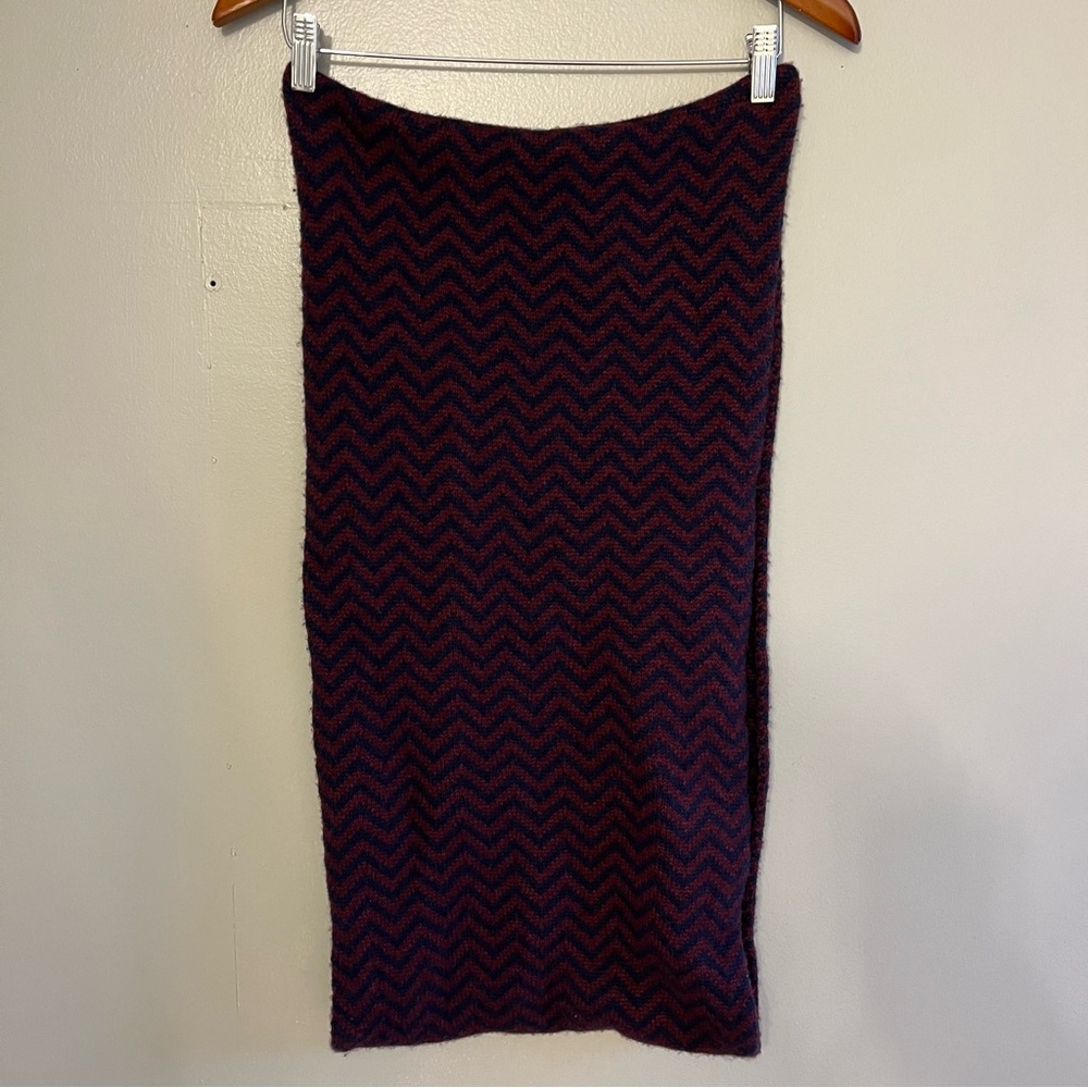 J Crew Burgundy Blue Chevron Wool Acrylic Blend Infinity Knit Scarf OS - Picture 10 of 10